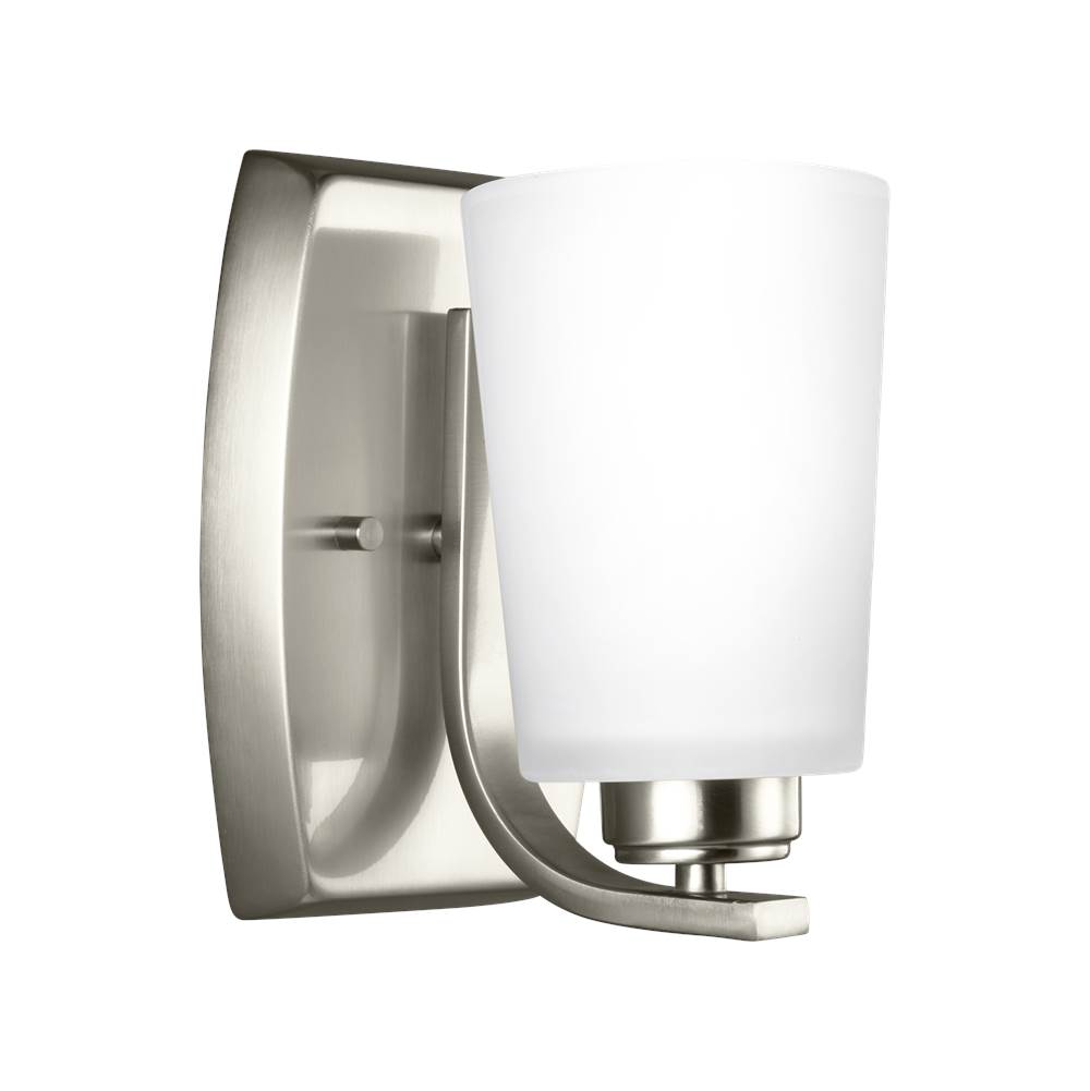 Generation Lighting Franport Transitional 1-Light Led Indoor Dimmable Bath Vanity Wall Sconce In Brushed Nickel Silver Finish With Etched White Glass Shade