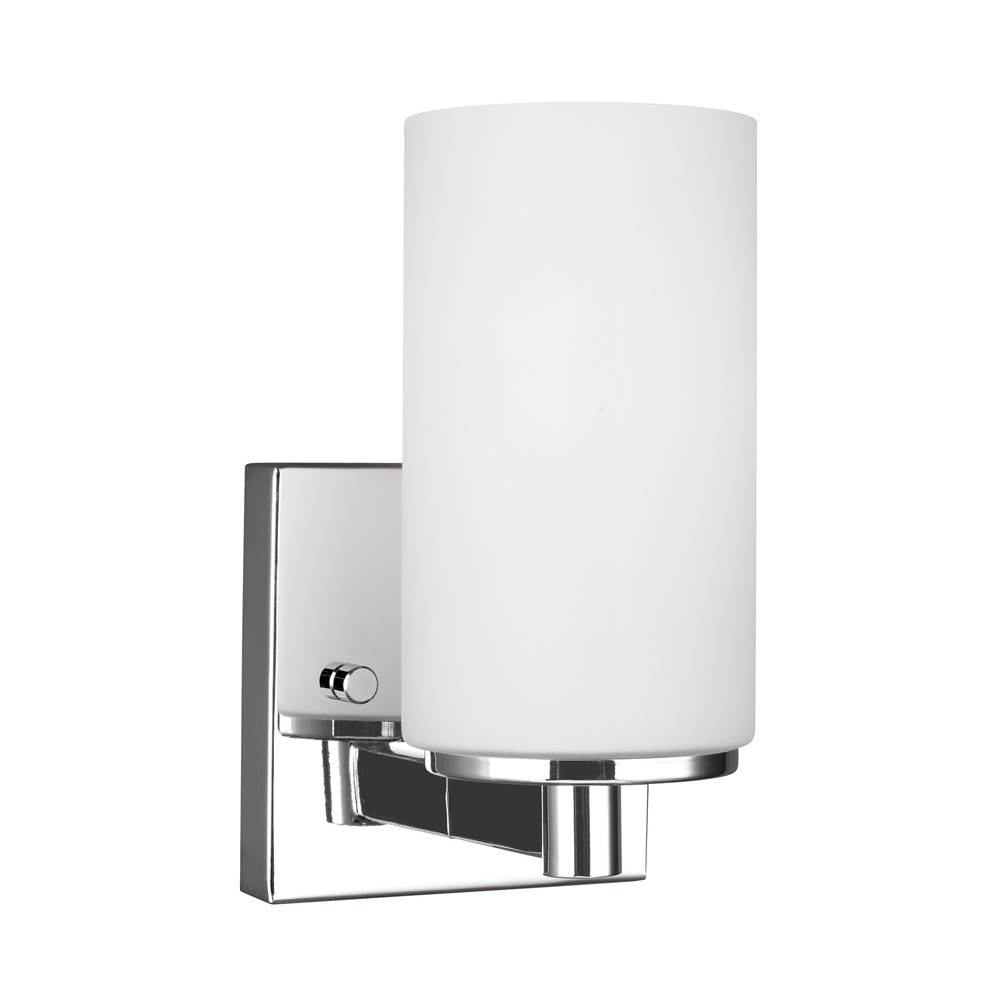 Generation Lighting Hettinger Transitional 1-Light Led Indoor Dimmable Bath Vanity Wall Sconce In Chrome Silver Finish With Etched White Inside Glass Shade