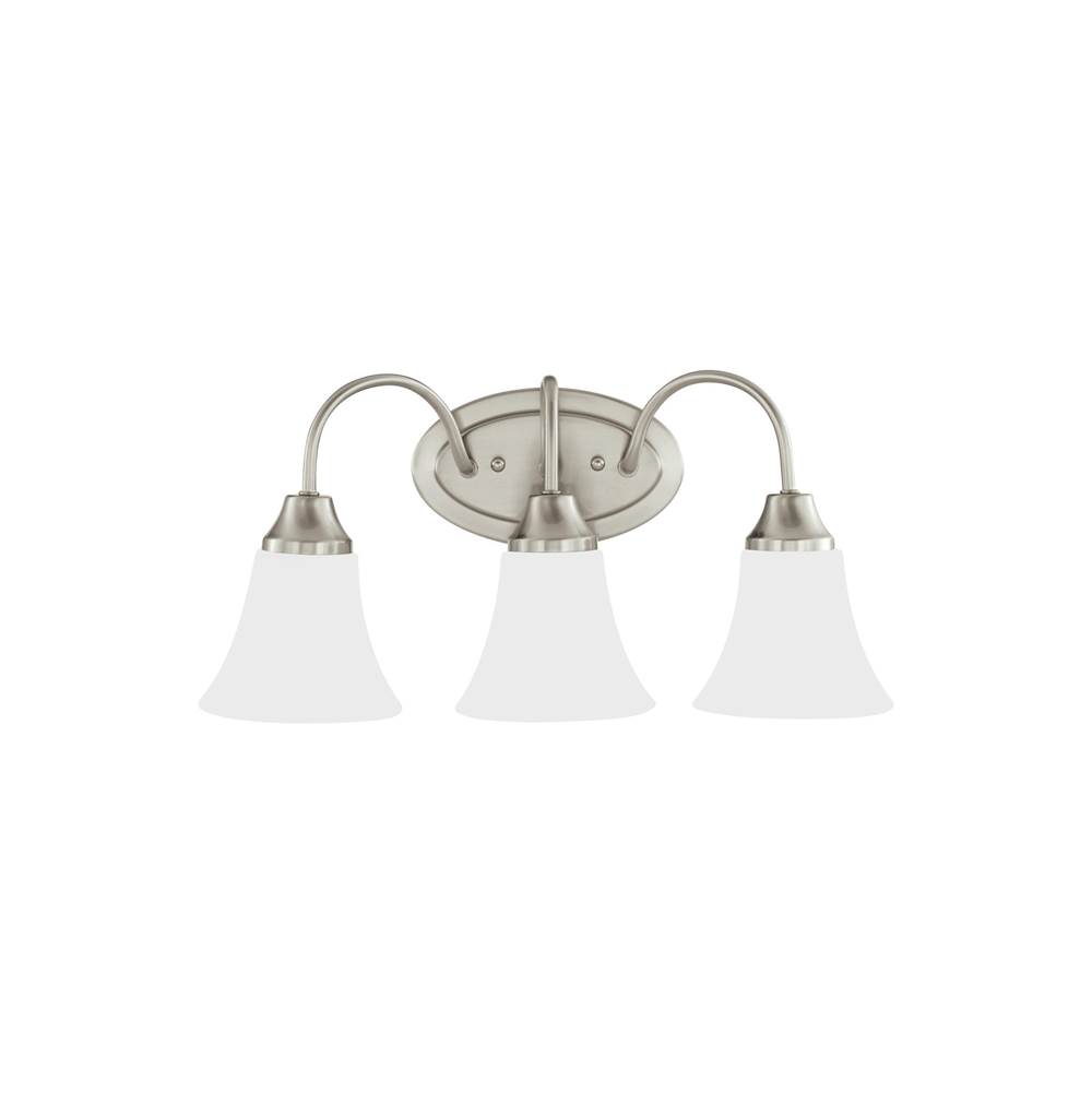 Generation Lighting Holman Traditional 3-Light Indoor Dimmable Bath Vanity Wall Sconce In Brushed Nickel Silver Finish With Satin Etched Glass Shades